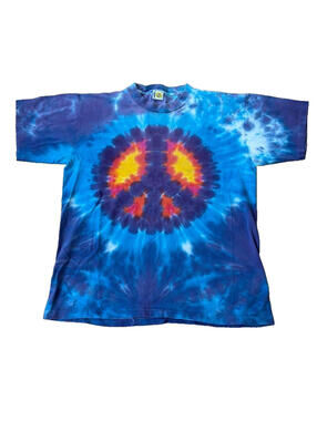 Vintage Sundog 90s Single Stitch Tie Dye Peace Sign T Shirt  Hippie Bohemian AOP
